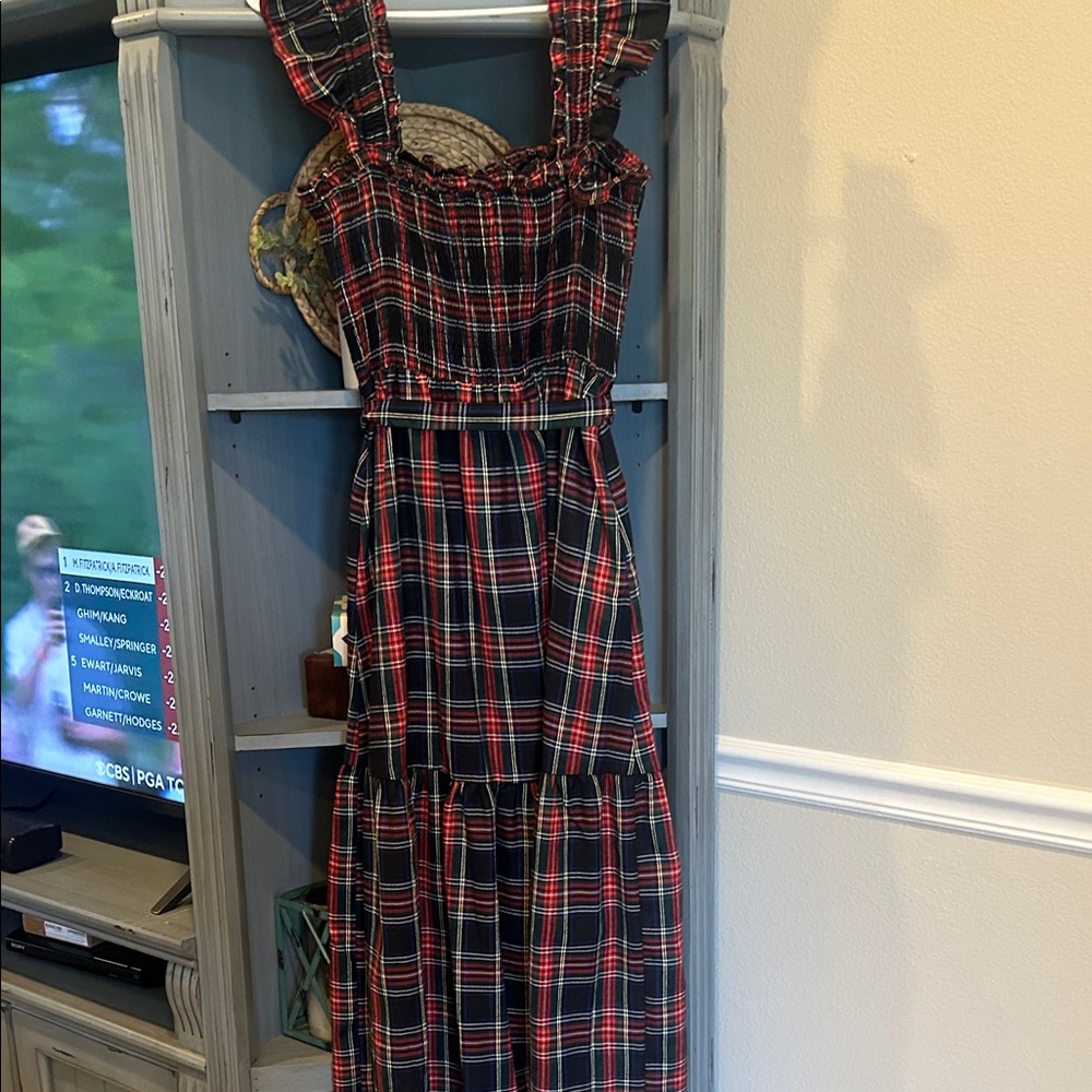 NY&C Plaid Midi Dress with Ruffle Straps and Self Tie Belt - Picture 4 of 4